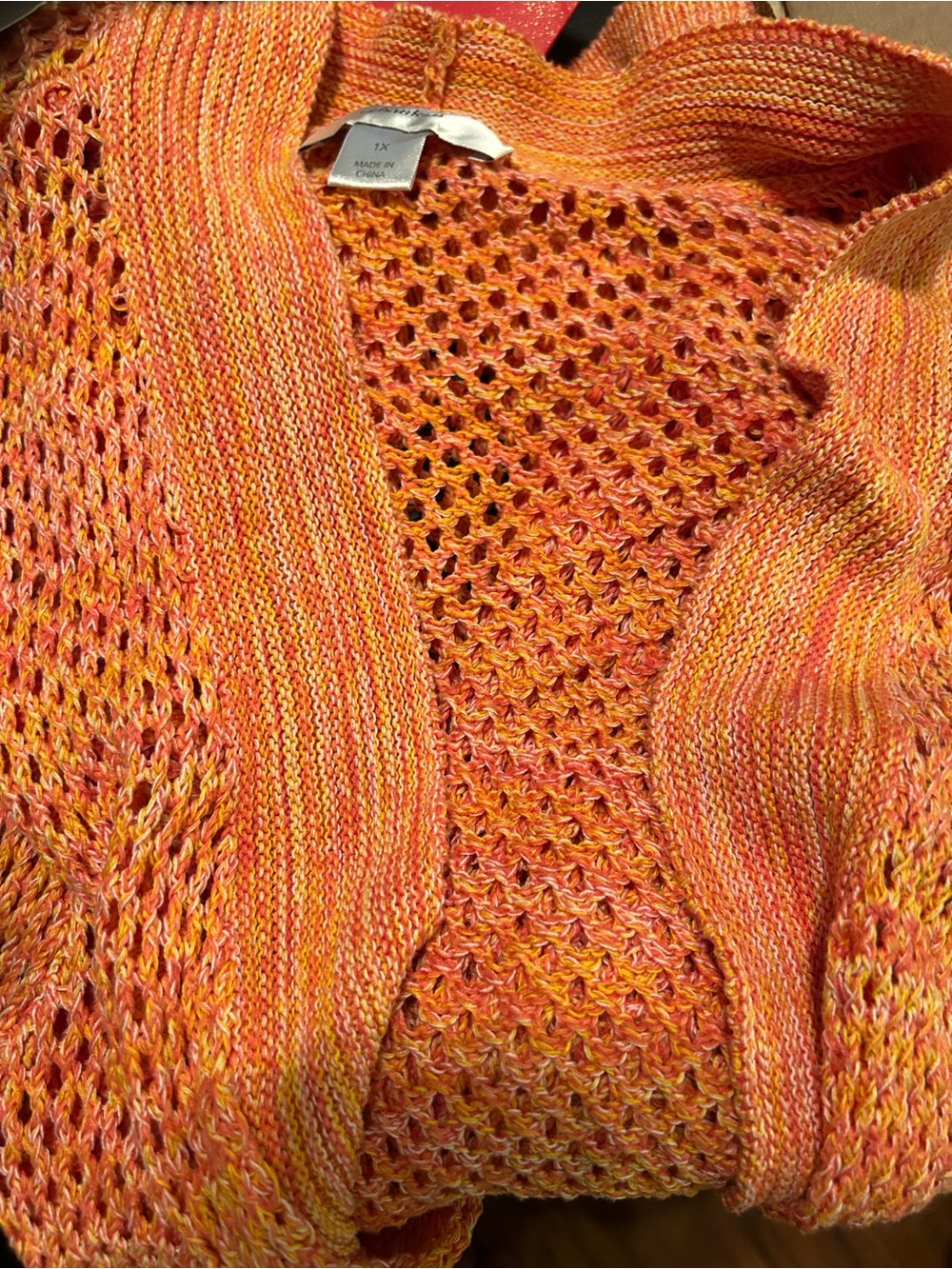 CJ Banks Multitone Orange Knit Open-Front Cardigan